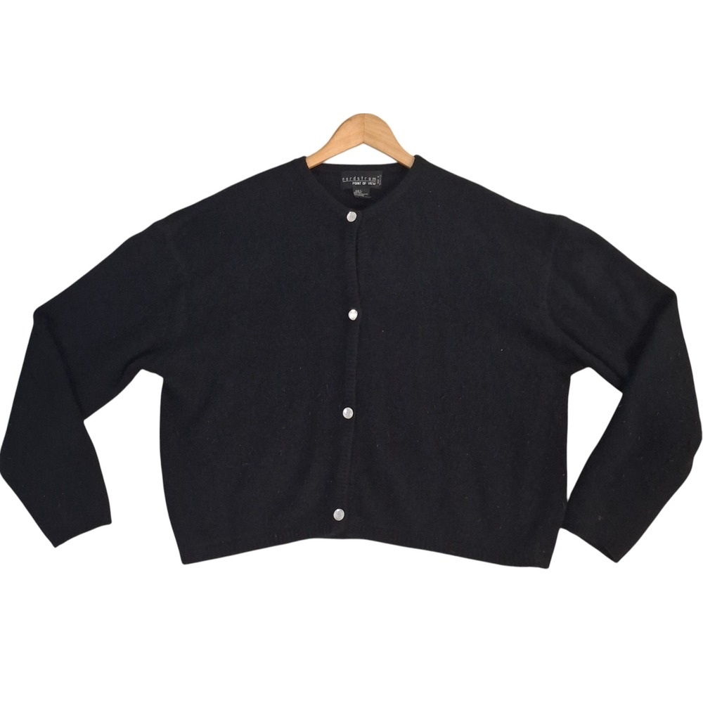 VTG Nordstrom Point Of View Cardigan Sweater Womens Large Black Wool & Angora